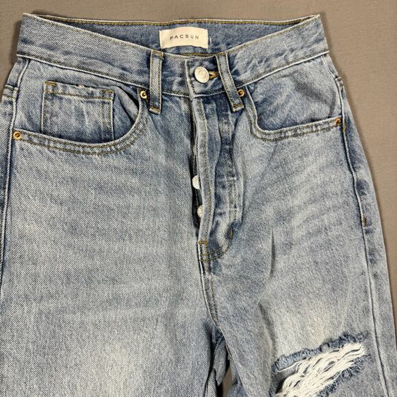PacSun Women's Y2K Eco Medium Blue Distressed Dad Button Fly Jeans - Size 23 - Picture 3 of 9